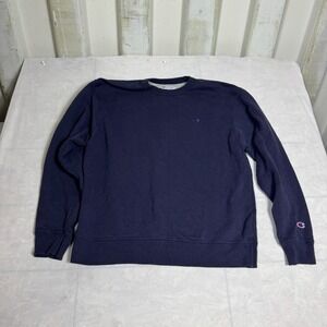 Champion Authentic Mens Pullover Sweatshirt Navy Blue Long Sleeve Classic Size L